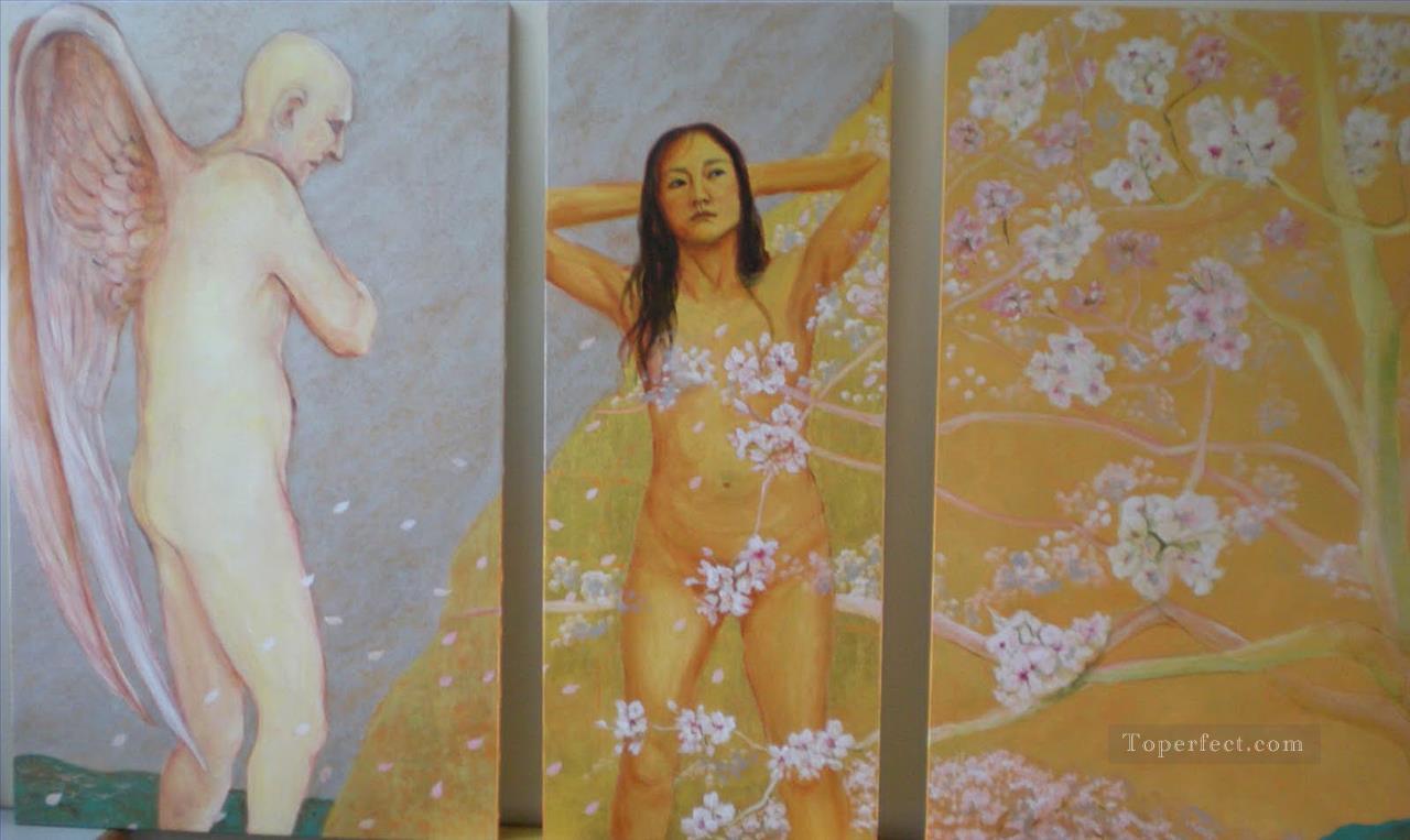 Self portrait and the cherry blossom Indian Oil Paintings